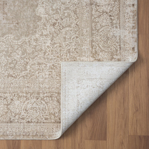 4' X 6' Beige and Gray Medallion Area Rug